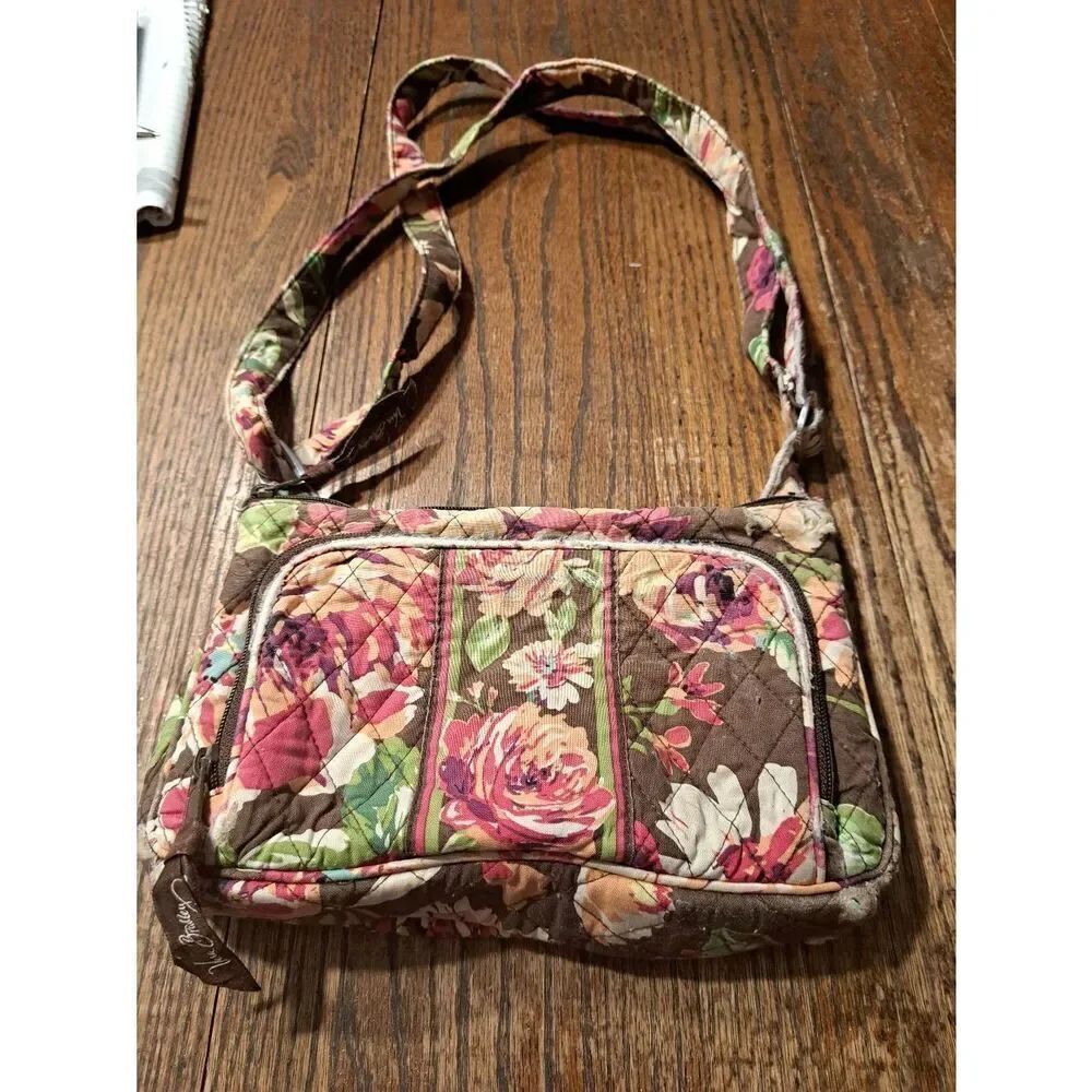 Vera Bradley Quilted Floral Purse Bag Brown Green Orange Pink Fixer Upper READ